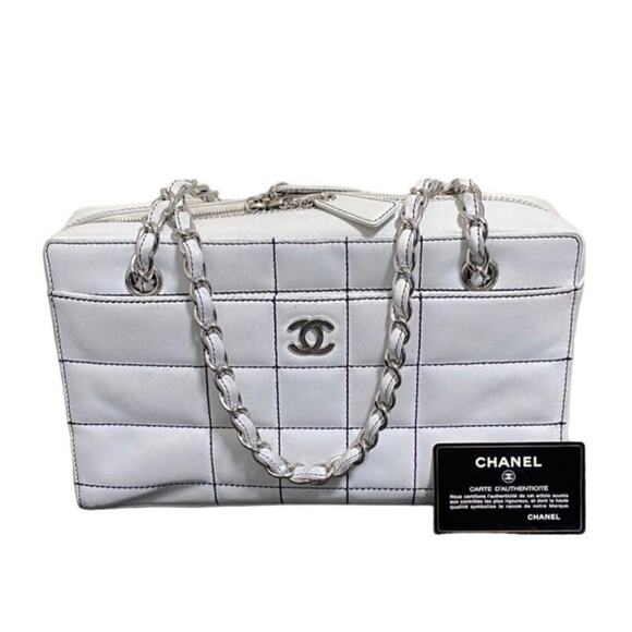 Authentic CHANEL CC Wild Stitch Chocolate Bar Chain Tote Shoulder Bag White Gold - Picture 2 of 15
